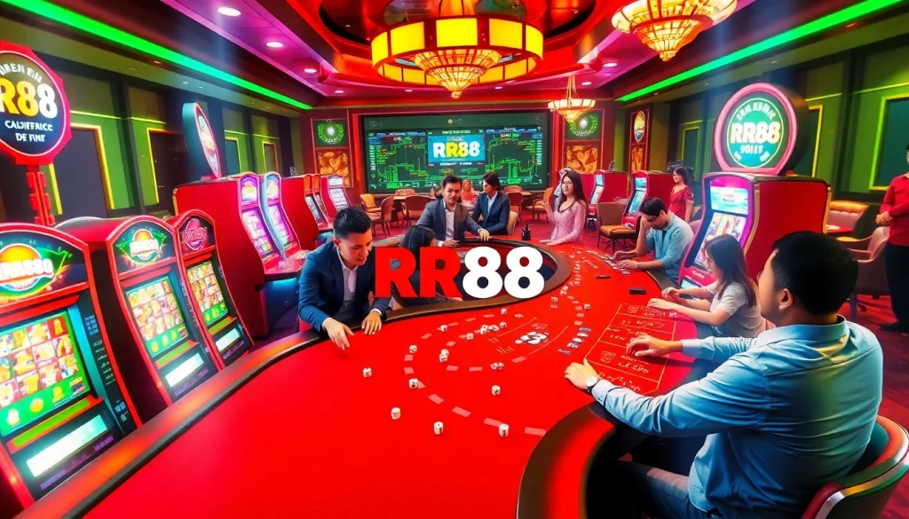 RR88 casino players enjoying thrilling poker games at vibrant tables.