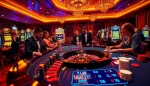 Players celebrating a gacor123 win at an exhilarating roulette table in a modern casino.