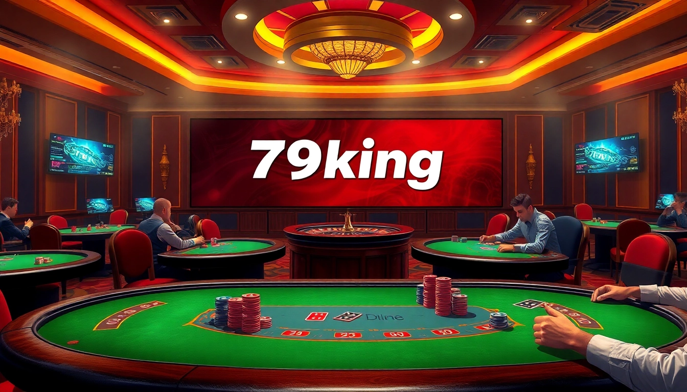 Experience the thrill of gaming at 79king, showcasing vibrant poker tables and players in action.